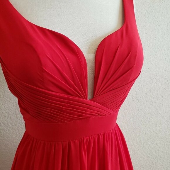 Cinderella Divine Red Plunging V Neck Long Gown Prom Formal Bridesmaid Dress - Picture 3 of 12